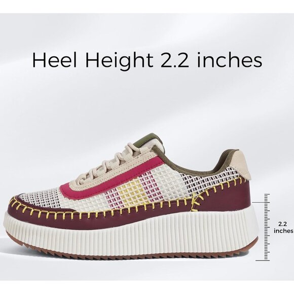 Lucky Step Women's Wine Platform Sneakers Rhinestone Fashion Chunky Shoes - Picture 4 of 9